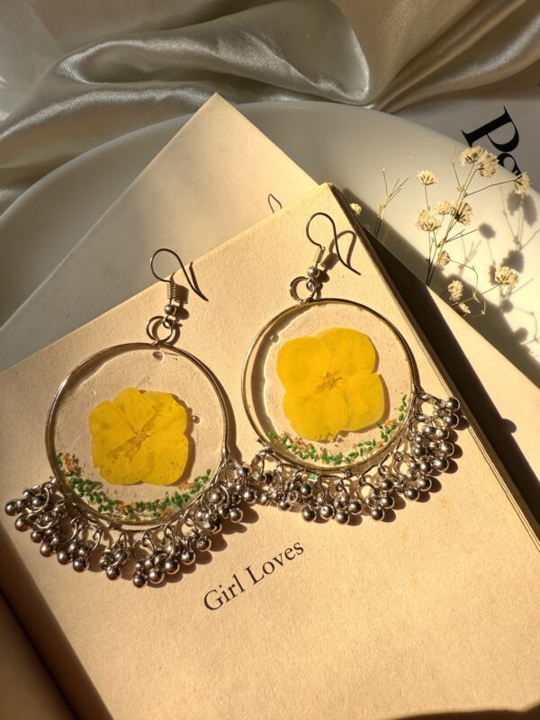 Yellow floral jhumka Earrings - Image 3