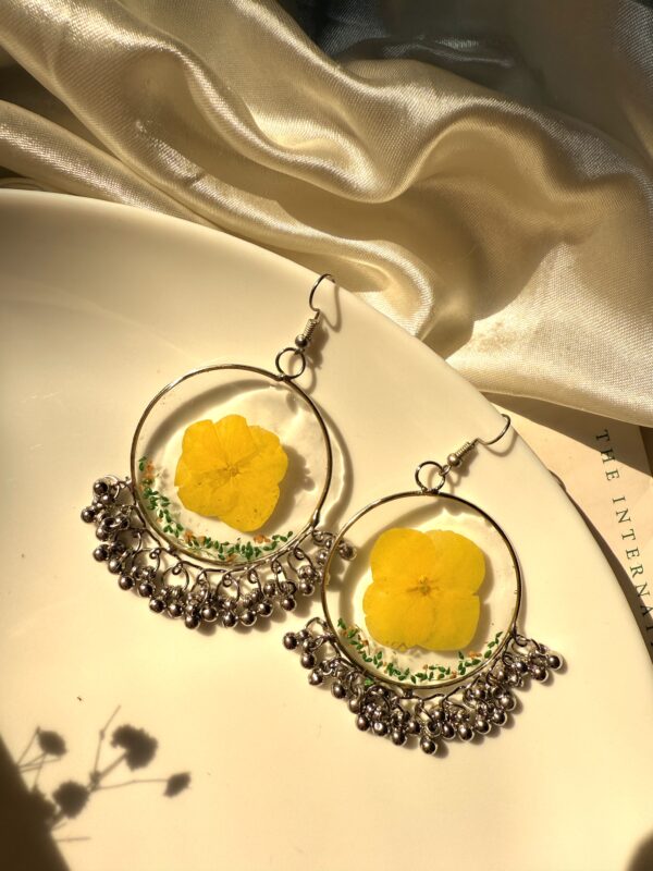 Yellow floral jhumka Earrings - Image 2